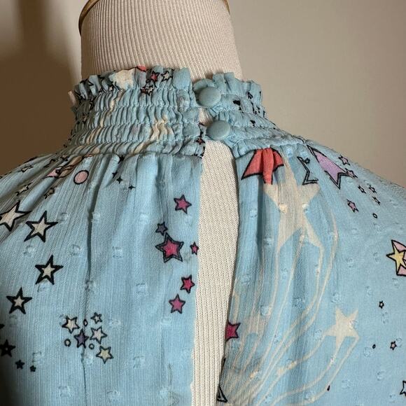 Torrid Blue Stars Mini Blouson Sleeve Mock Neck Skater Dress Sz 00 (M/L 10) - Picture 4 of 11